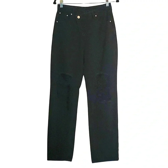 Genleck Cross Over Button Black Straight Leg Jeans  size S - Picture 1 of 8